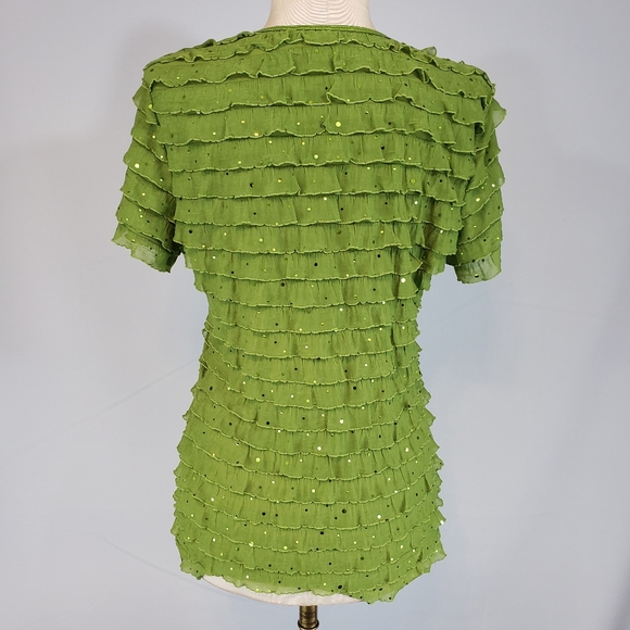 Cato green ruffled top with sequins size Small - Picture 6 of 7